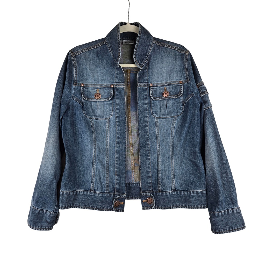 Chicos Womens Denim Jean Jacket‎ Medium (1) Blue Western Bohemiam Trucker Open